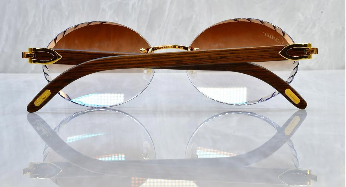 Pre-Owned Wood Frame Diamond Cut Sunglasses