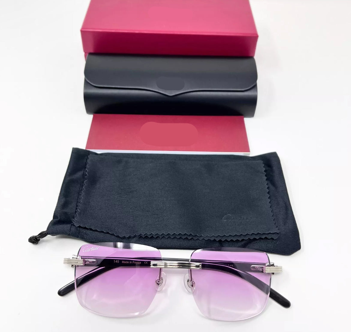 Pre-Owned Cartier Buffalo Horn Premiere White Sunglasses Purple Gradient
