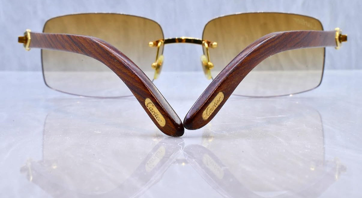 Pre-Owned Wood Frame Sunglasses Gold Gradient