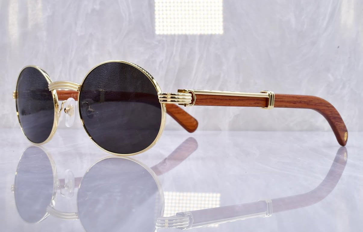 Pre-Owned Wood Frame Sunglasses Black Gradient