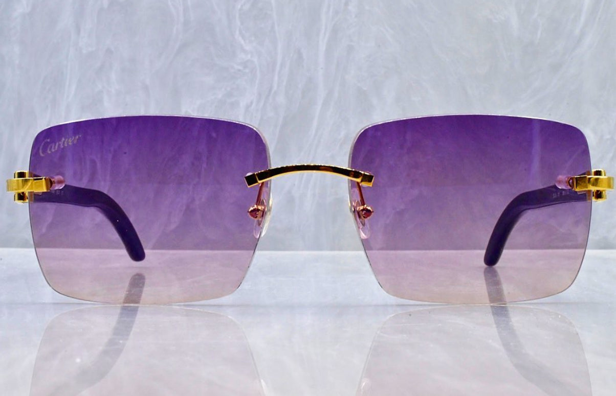 Pre-Owned Cartier Buffalo Horn White Sunglasses Lavender Gradient