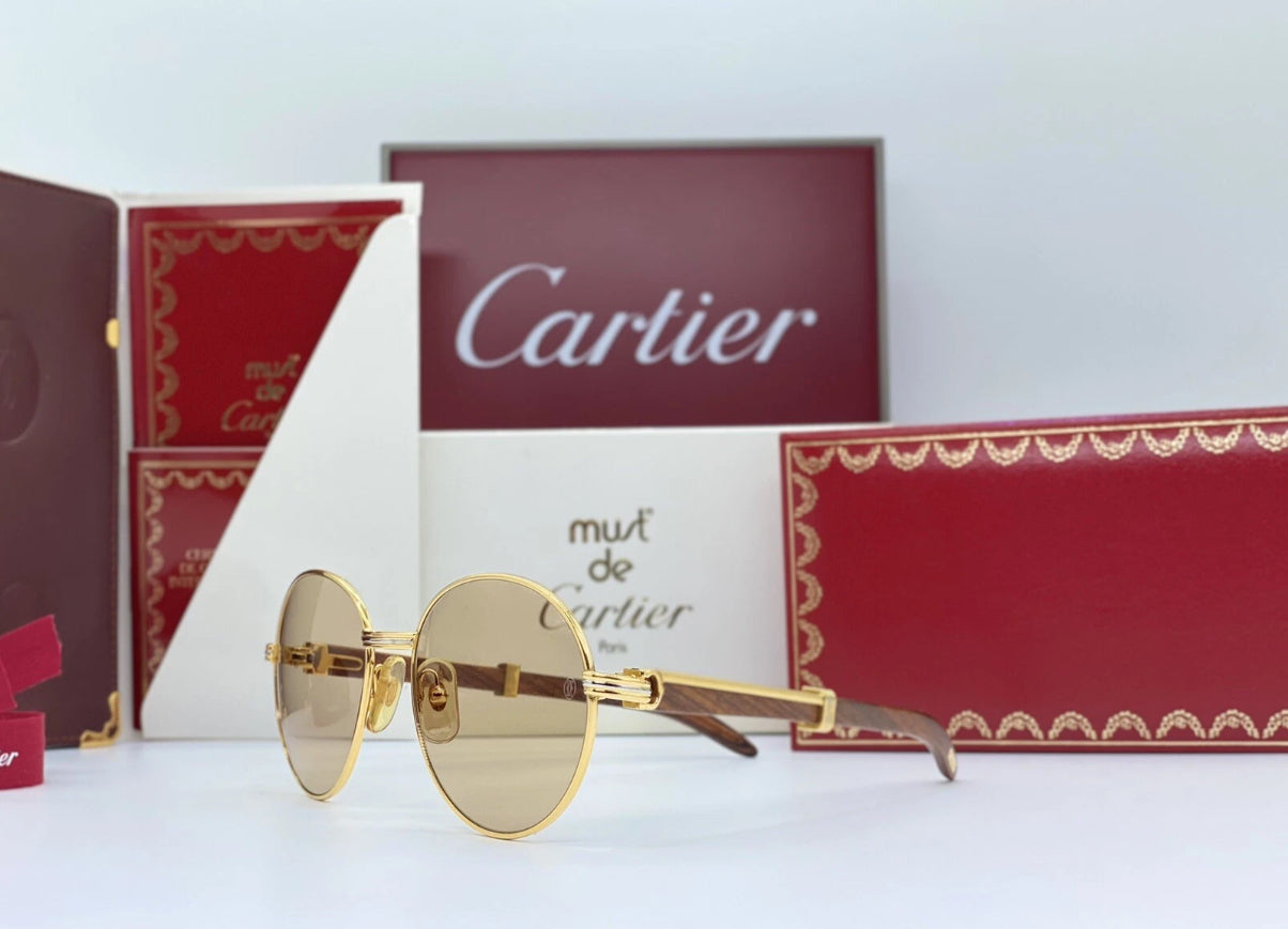 Pre-Owned Giverny Wood Frame Sunglasses Tan Gradient