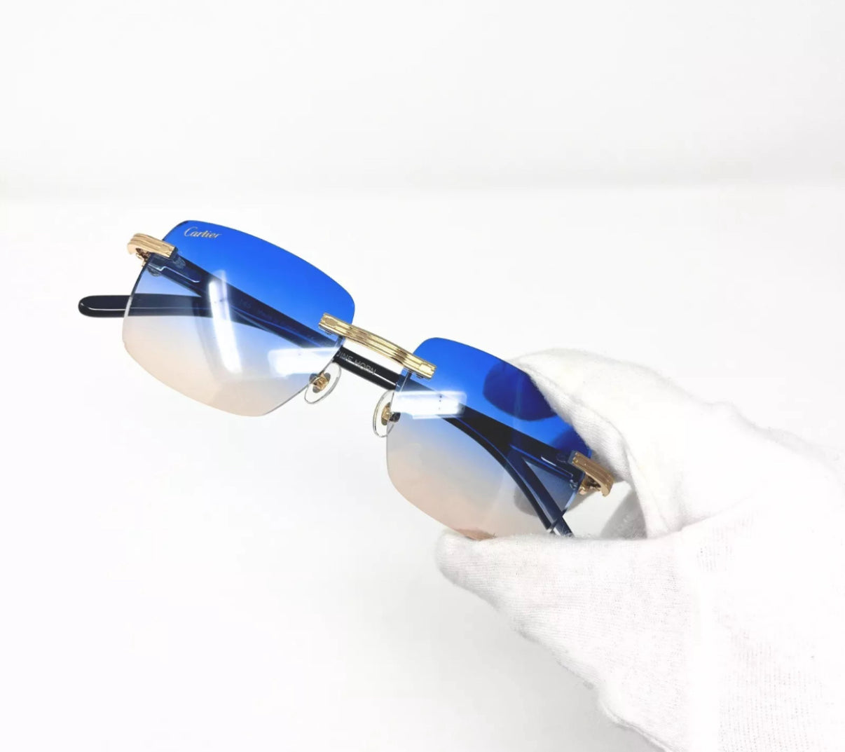 Pre-Owned Cartier Buffalo Horn Premiere White Sunglasses Blue To Orange Gradient