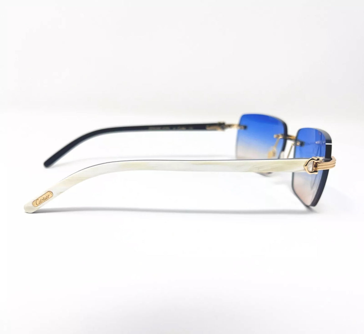Pre-Owned Cartier Buffalo Horn Premiere White Sunglasses Blue To Orange Gradient