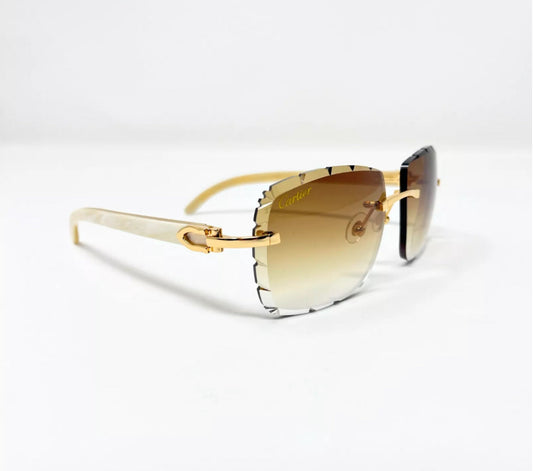 Pre-Owned Cartier Buffalo Horn White Diamond Cut Sunglasses Tan Gradient