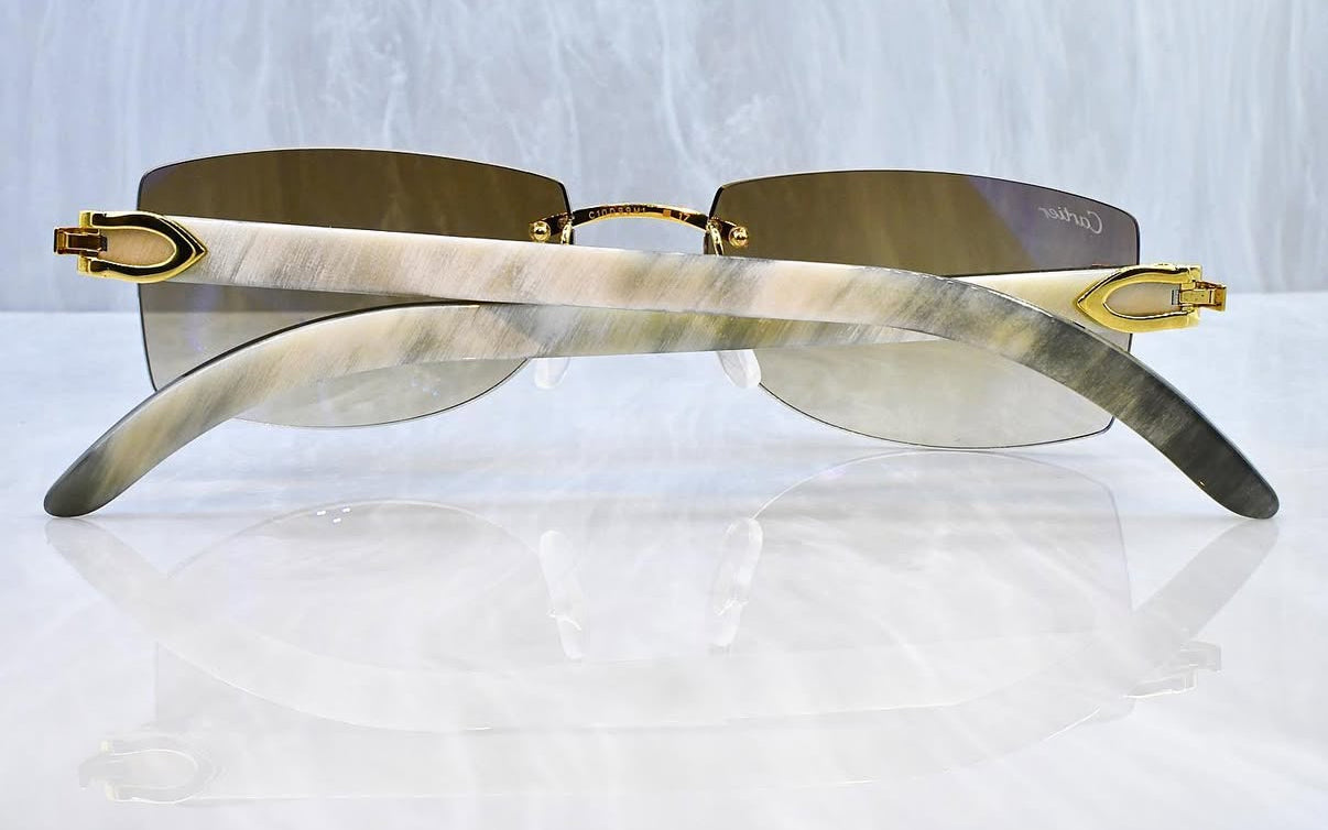 Pre-Owned Cartier Buffalo Horn White/Gold Sunglasses Tan Gradient
