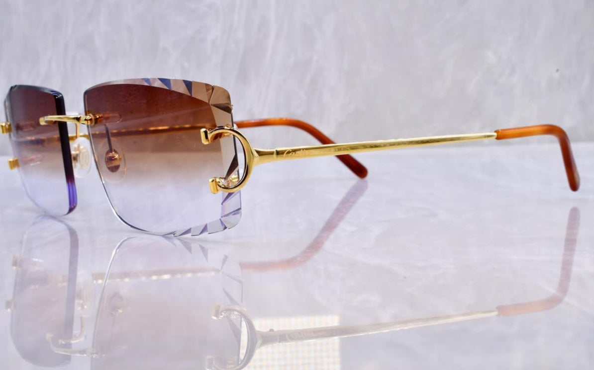 Pre-Owned Cartier C-Decor Diamond Cut Sunglasses Brown Gradient
