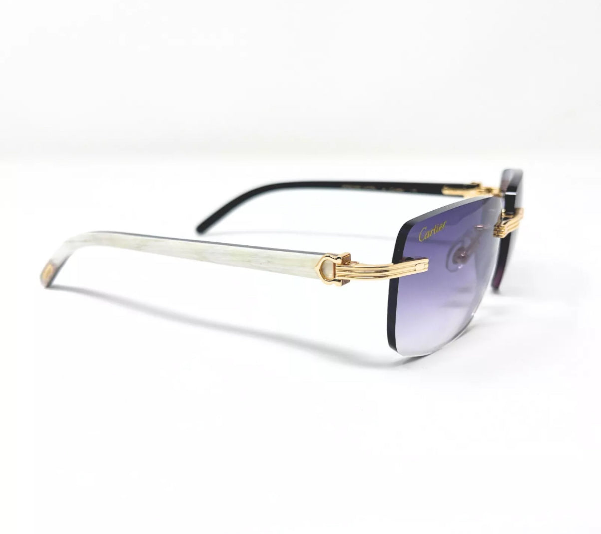 Pre-Owned Cartier Buffalo Horn White Premiere Sunglasses Lavener Gradient