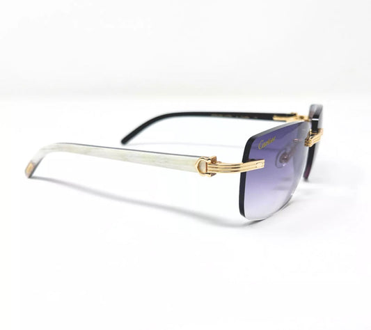 Pre-Owned Cartier Buffalo Horn White Premiere Sunglasses Lavener Gradient