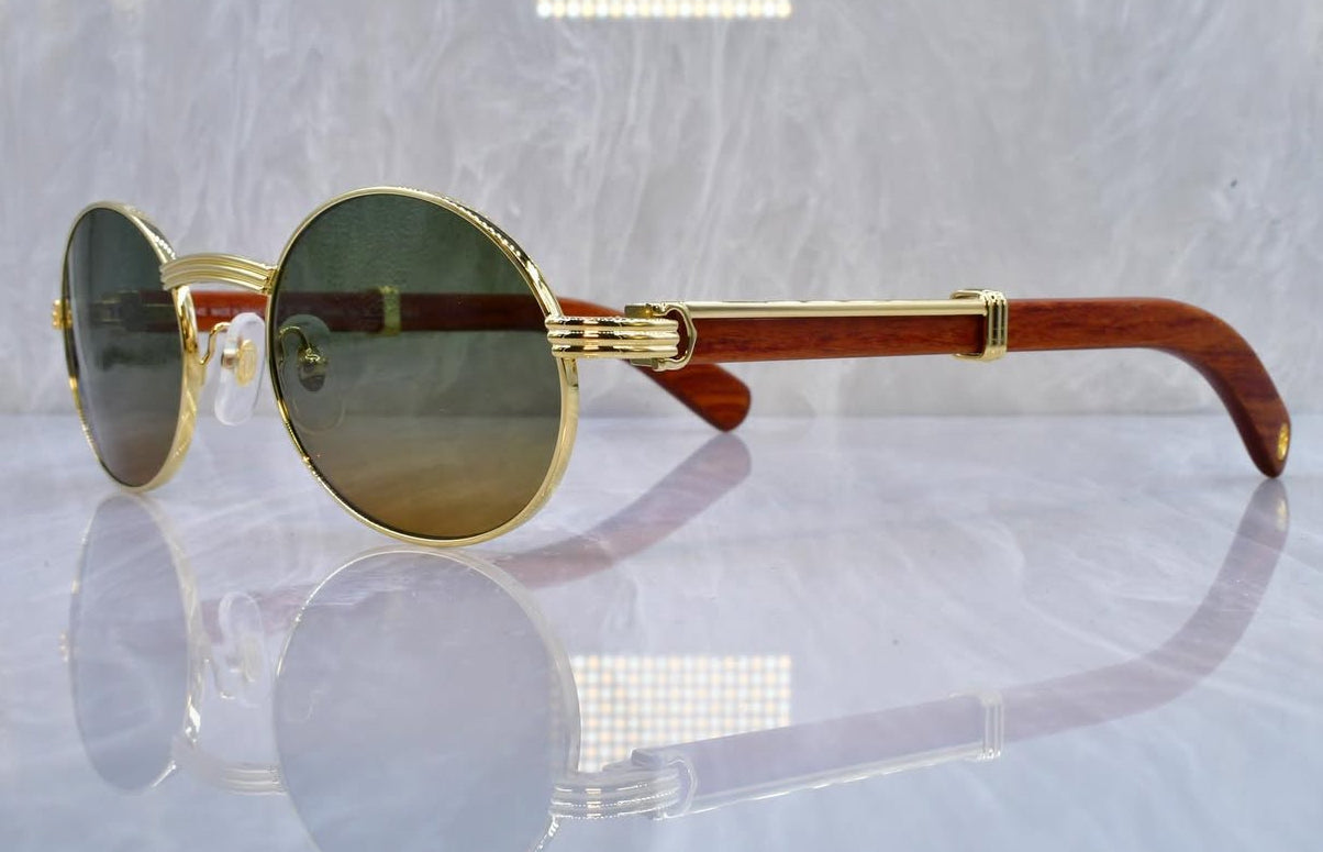 Pre-Owned Wood Frame Sunglasses Green/Tan Gradient
