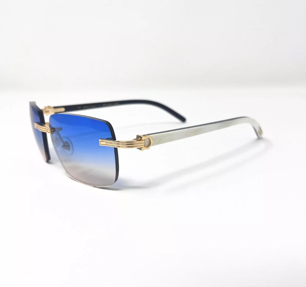 Pre-Owned Cartier Buffalo Horn Premiere White Sunglasses Blue To Orange Gradient