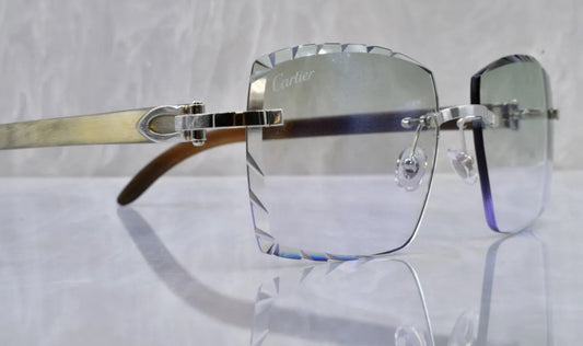 Pre-Owned Cartier Buffalo Horn White Diamond Cut Sunglasses Clear