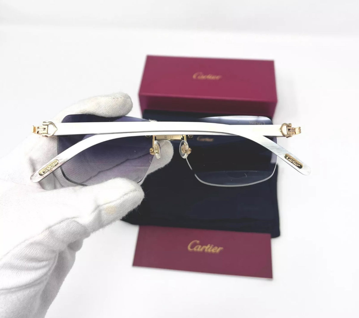 Pre-Owned Cartier Buffalo Horn White Premiere Sunglasses Lavener Gradient