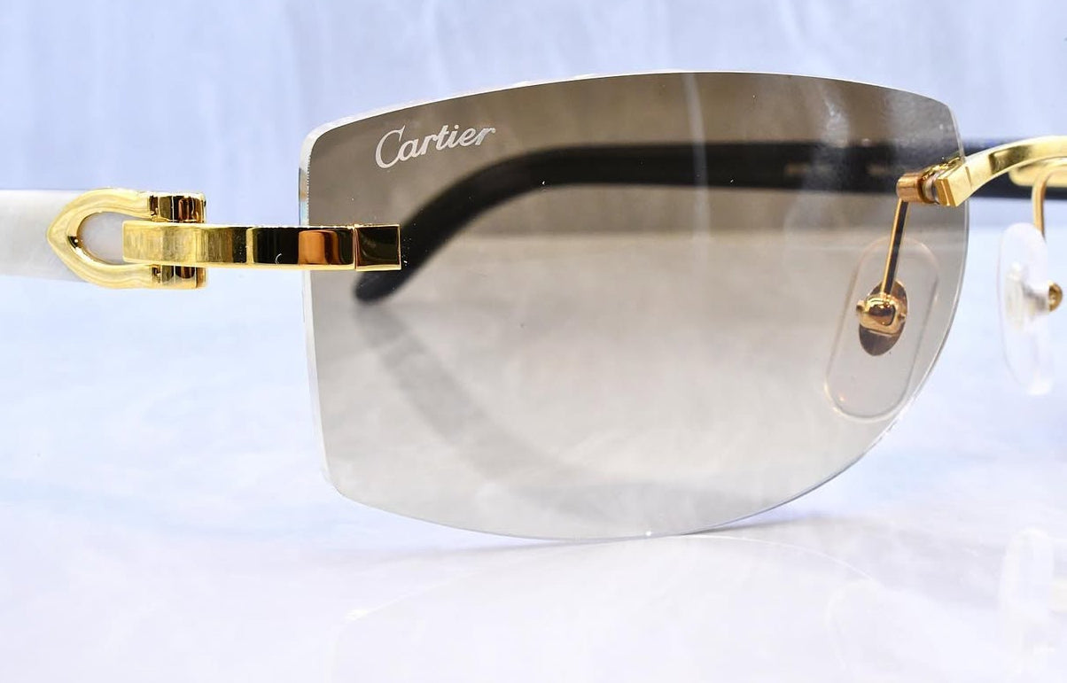 Pre-Owned Cartier Buffalo Horn White/Gold Sunglasses Tan Gradient