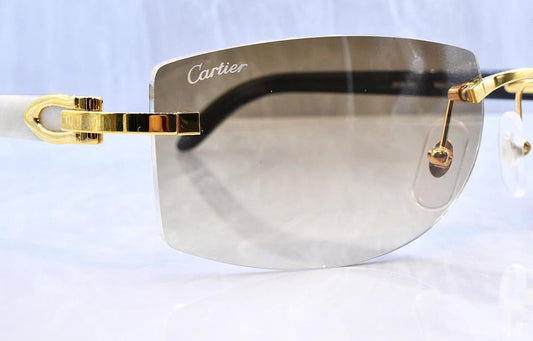 Pre-Owned Cartier Buffalo Horn White/Gold Sunglasses Tan Gradient