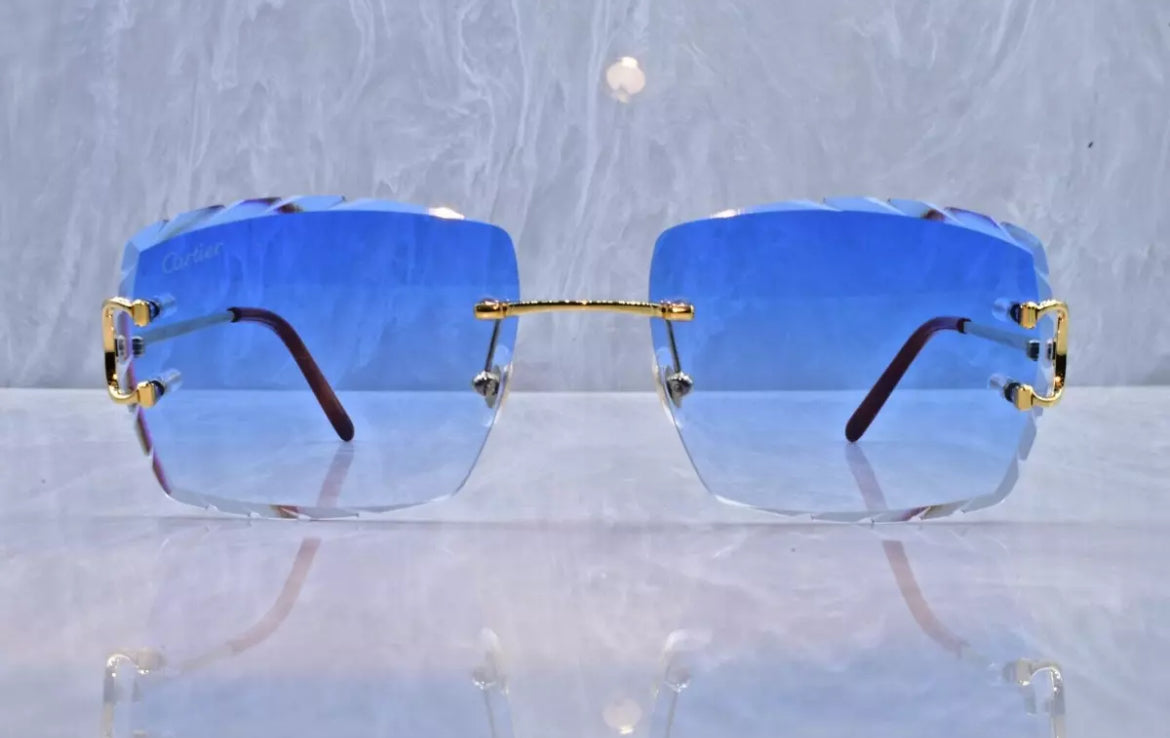 Pre-Owned Cartier C-Decor Diamond Cut Sunglasses Royal Blue Gradient