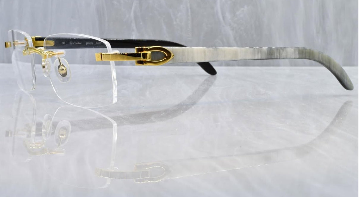 Pre-Owned Cartier Buffalo Horn White/Gold Sunglasses Clear