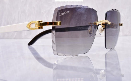 Pre-Owned Cartier Buffalo Horn White Diamond Cut Sunglasses Tan Gradient