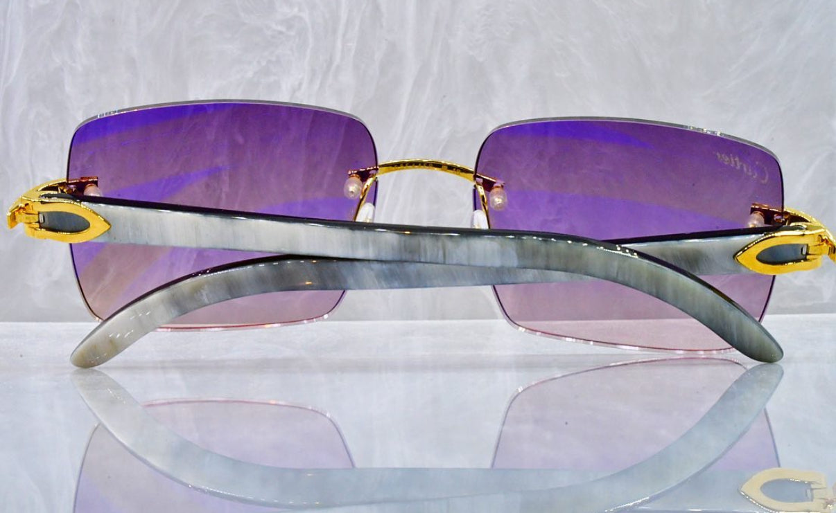 Pre-Owned Cartier Buffalo Horn White Sunglasses Lavender Gradient
