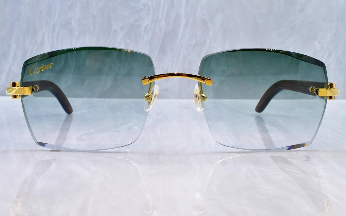Pre-Owned Wood Frame Sunglasses Teal Gradient