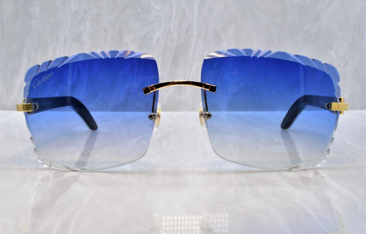 Pre-Owned Cartier Buffalo Horn Diamond Cut Sunglasses Royal Blue Gradient
