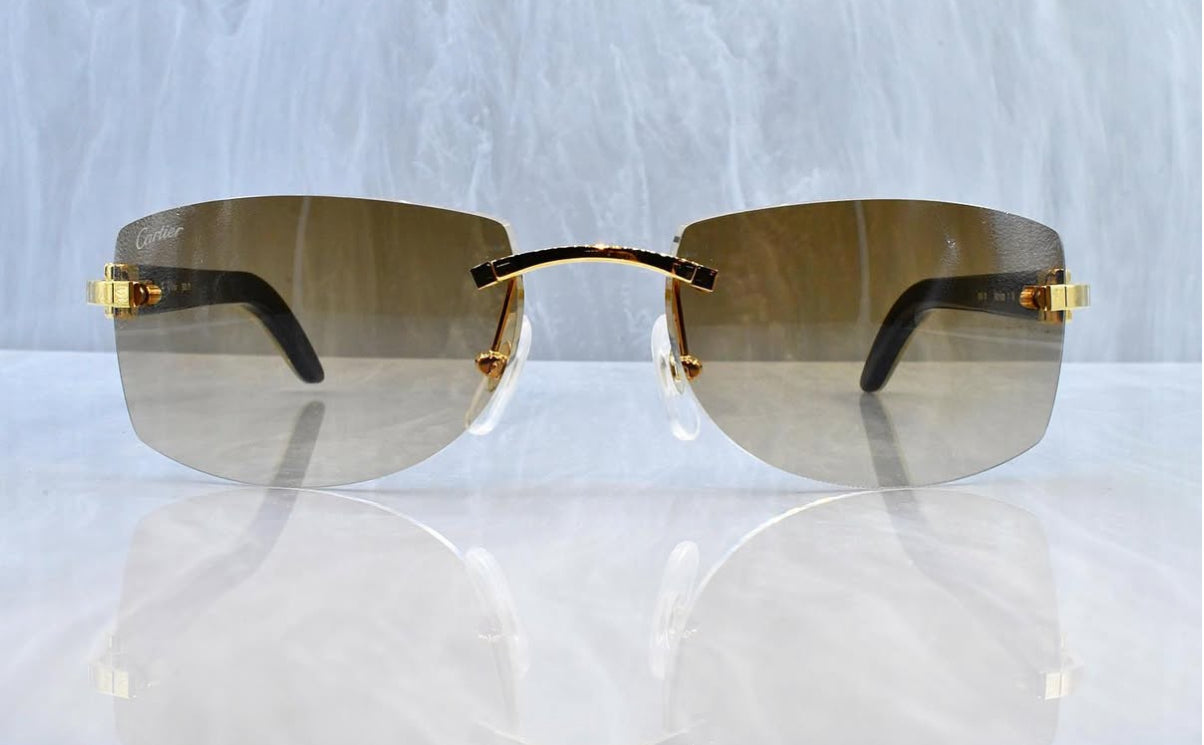 Pre-Owned Cartier Buffalo Horn White/Gold Sunglasses Tan Gradient