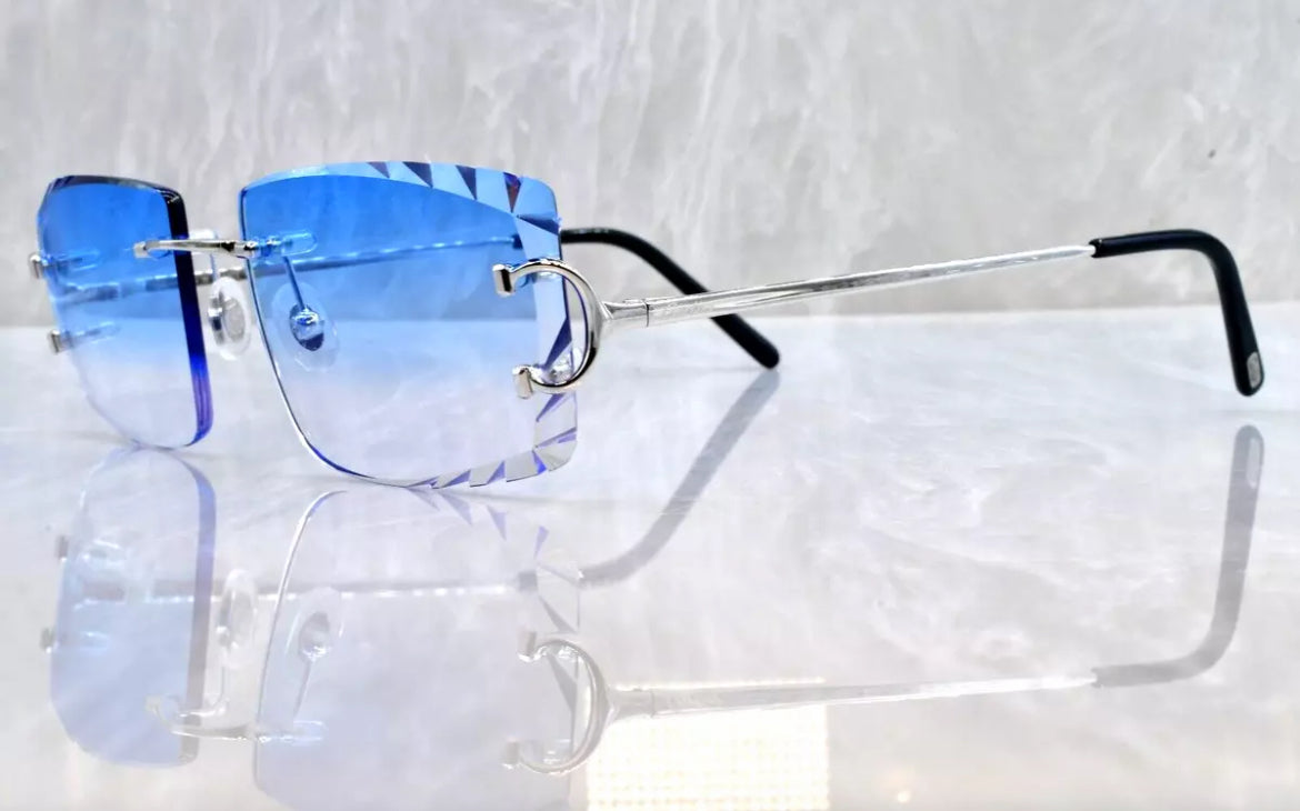 Pre-Owned Cartier C-Decor Diamond Cut Sunglasses Blue Gradient