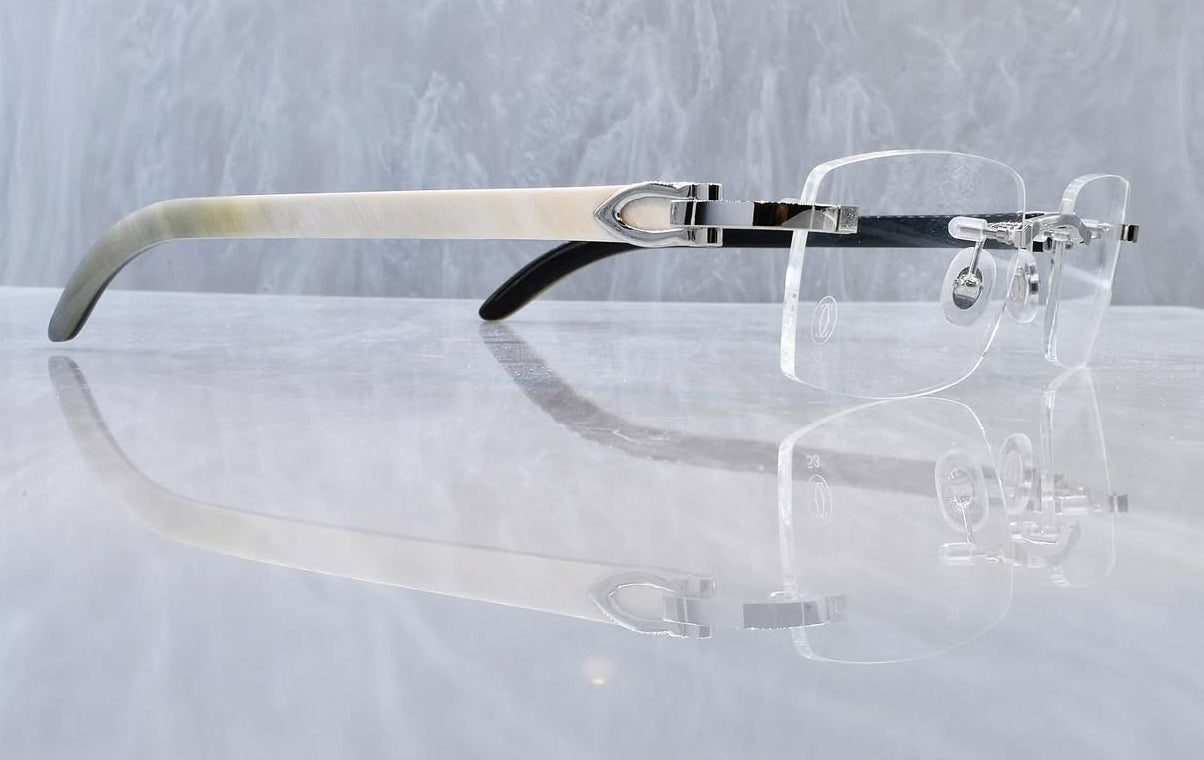 Pre-Owned Cartier Buffalo Horn White Sunglasses Platinum Clear