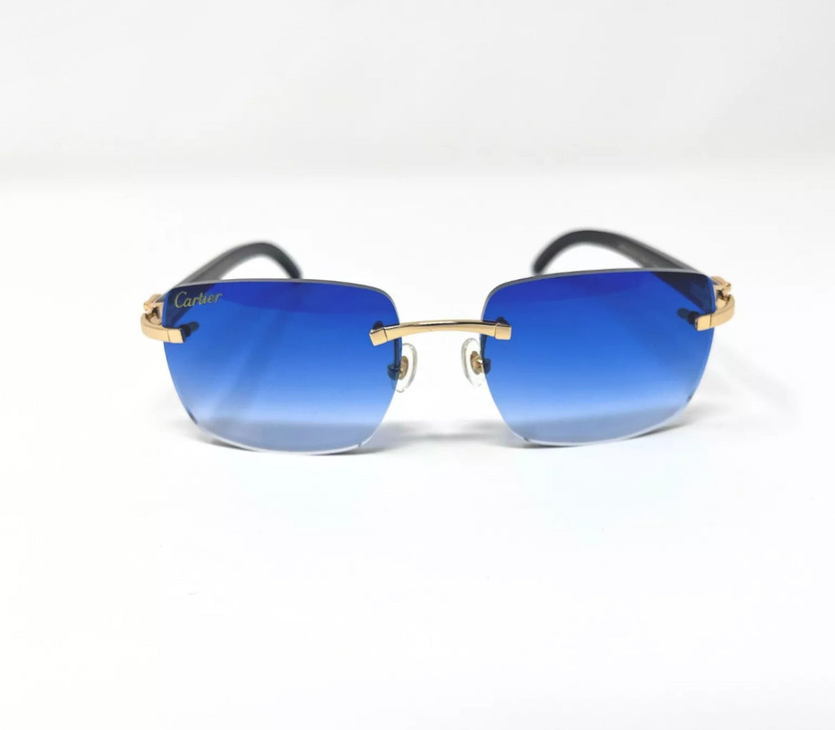 Pre-Owned Cartier Buffalo Horn White Sunglasses Blue Gradient