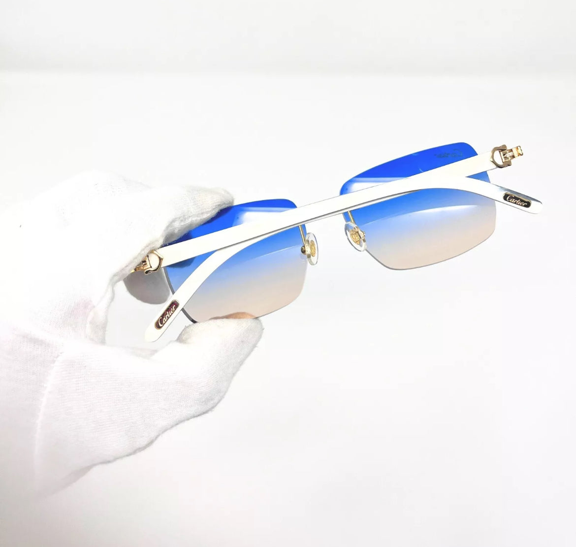 Pre-Owned Cartier Buffalo Horn Premiere White Sunglasses Blue To Orange Gradient