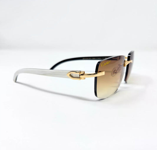 Pre-Owned Cartier Buffalo Horn White Sunglasses Tan/Brown Gradient