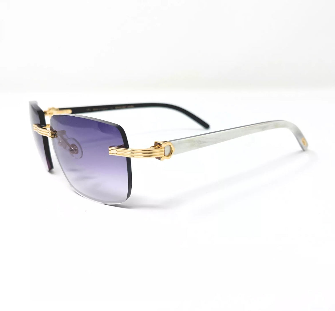 Pre-Owned Cartier Buffalo Horn White Premiere Sunglasses Lavener Gradient