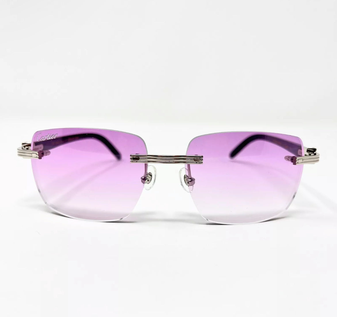 Pre-Owned Cartier Buffalo Horn Premiere White Sunglasses Purple Gradient