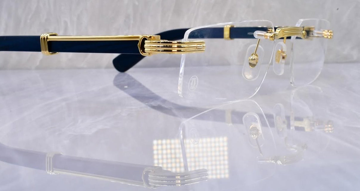 Pre-Owned Premiere Blue Wood Sunglasses Clear