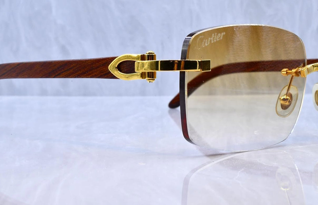 Pre-Owned Wood Frame Sunglasses Gold Gradient